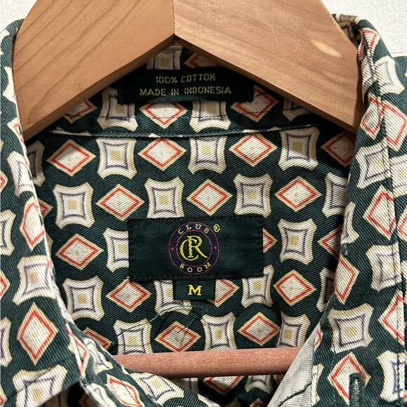 Club room button down geometric print 100% cotton men’s shirt green tan size M - Picture 6 of 6